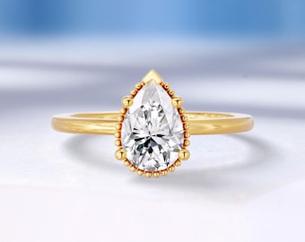 Classic Lab Grown Diamond Engagement Ring with Milgrain Design, 14K Solid Gold Band Ring, Solitaire Diamond Wedding Ring,Custom Promise Ring