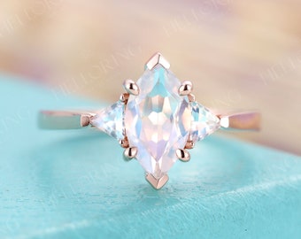 Vintage Marquise Moonstone Engagement ring art deco rose gold wedding ring vintage wedding ring Unique bridal promise Anniversary ring