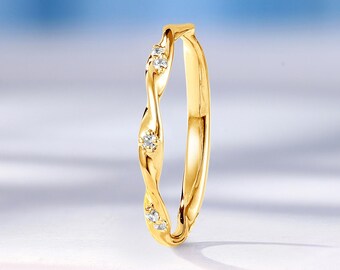 Twisted Wedding Band Cluster Lab Grown Diamond, Solid Gold Band, Custom Matching Ring for Women by HelloRing
