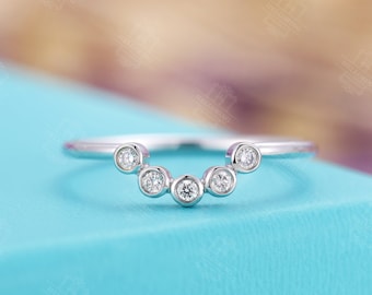 Bande de mariage incurvée alliance vintage Diamond Antique Chevron Bridal Unique Stacking Matching Five stones Anniversary Promise ring