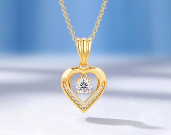 Heart Pendant with Moissanite, Custom Birthstone Pendant, Solid Gold Gifts for Her by HelloRing