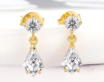 Kite Shape Moissanite Drop Earrings, 14K Rose Gold Dangle Earrings, Custom Geometric Wedding Earrings, Classic Statement Earrings For Women