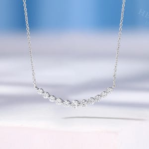 Dainty Moissanite Necklace, 10K White Gold Smile Necklace, Charm Chain Necklace, Delicate Necklace, Promise Gift For Her -By HelloRing