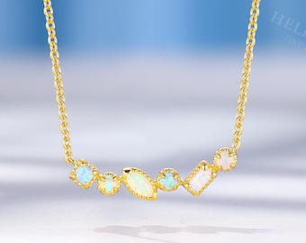 Collana con opale sintetico multicolore: delicata collana in oro massiccio, regalo di anniversario con pietra portafortuna - HelloRing