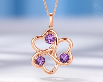 Three Stone Love Knot Necklace, Rose gold Delicate Family Pendant, Sterling Silver Personalized Birthstone Pendant, Special Mama's Necklace