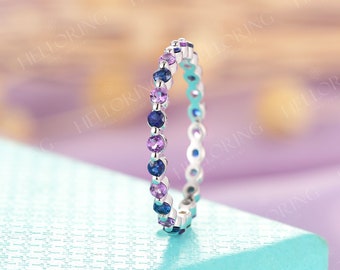 Amethyst Sapphire Full Eternity wedding band Women ring Stacking Matching Eternity ring Unique Bridal Anniversary Promise ring