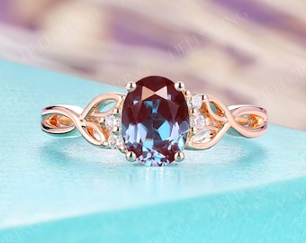 Vintage oval shape lab alexandrite moissanite diamond engagement ring wedding ring round cut celtic ring anniversary promise art deco ring