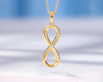 Infinity Solid Gold Pendant with Natural Diamond, Birthstone Pendant, Anniversary Gift for Her