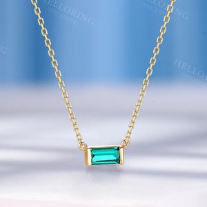 Minimalist Baguette cut Emerald Necklace, Women Gemstone Necklace, Birthday Gift for Her by HelloRing