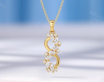 Modern Infinity Pendant: Cluster Moissanite, Solid Gold Necklace, Birthstone Anniversary Gifts