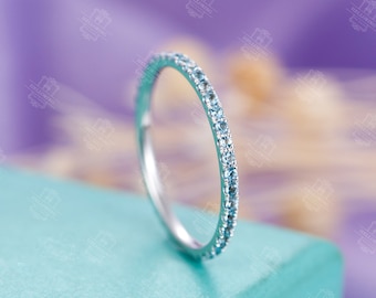 London Blue Topaz Full Eternity Stacking Wedding Band Eternity matching band Bridal Birthstone Micro Pave Promise Everyday Anniversary ring