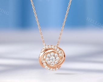 Unique Twist Moissanite Necklace, Delicate Knot Necklace, 14K Gold Necklace, Custom Birthstone Necklace For Mama, Gift For Her -By HelloRing