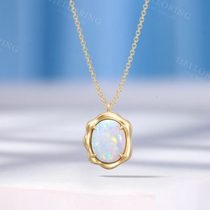 Modern 18K Gold Opal Necklace, Wavy Frame Pendant with Opal, Elegant Gemstone Necklace,Birthstone Necklace for Women,Necklace Gifts for Her