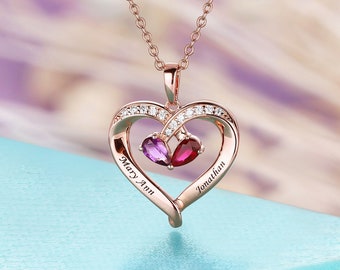 Modern Heart Shape Pendant Rose Gold Delicate Custom Pear Cut Two Stone Pendant Engravable Pendant for Mama Special Charm Chain Necklace
