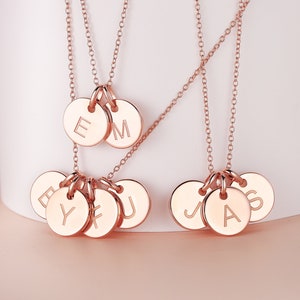 Modern Two Initial Pendant Rose Gold Plating Custom Disk Engraved Pendant Unique Family Memorial Necklace Special Mother's Gift For Her image 1