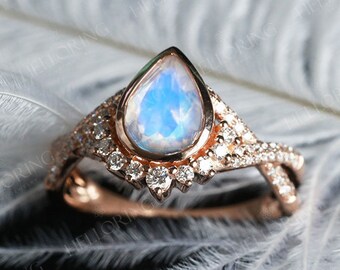 Vintage Moissanite Engagement Ring Rose Gold Pear Shaped | Etsy