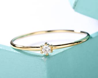 Diamond engagement ring Solitaire Simple Minimalist wedding ring Solid Gold Thin Dainty Stacking Promise Anniversary engagement ring