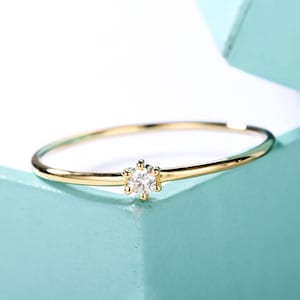 Diamond engagement ring Solitaire Simple Minimalist wedding ring Solid Gold Thin Dainty Stacking Promise Anniversary engagement ring image 1