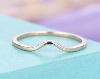 Curved wedding band Women Plain gold ring Minimalist Delicate Simple Dainty Chevron Stacking Matching Bridal Anniversary Solid Promise ring