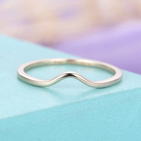 Curved wedding band Women Plain gold ring Minimalist Delicate Simple Dainty Chevron Stacking Matching Bridal Anniversary Solid Promise ring