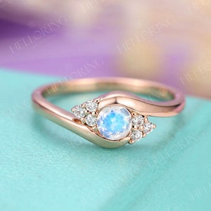 Moonstone engagement ring Rose gold engagement ring Women Wedding Cluster Art deco diamond Bridal Anniversary Birthstone Promise ring