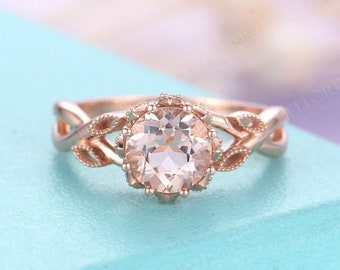 Morganite engagement ring rose gold engagement ring vintage Art deco Antique diamond wedding ring  Bridal Promise Anniversary ring