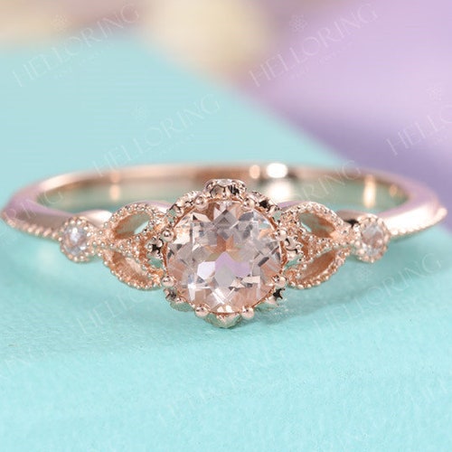 Pink Morganite Engagement Ring Vintage Art Deco Diamond Rings - Etsy