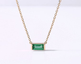 Baguette Lab Emerald Wedding Necklace Pendant Minimalist Modern Women Gemstone Birthstone Luxury Green Birthday Gift For Her