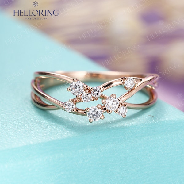 Diamond Cluster ring Twig Verlovingsring Rose Goud Floral Unieke Art deco Bruiloft Vrouwen Bruids Twisted Flower Mini Promise Verjaardag ring