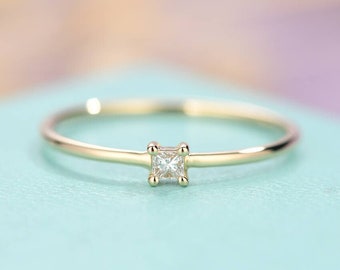 Diamond engagement ring Princess Cut Diamond Solitaire Simple Minimalist ring stacking Wedding ring Dainty Promise Anniversary