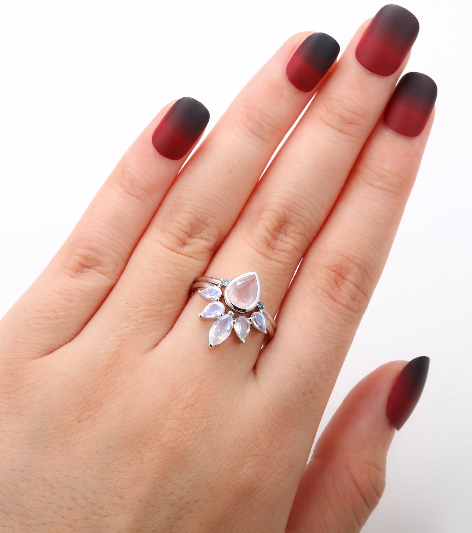 women rose quartz engagement ring
