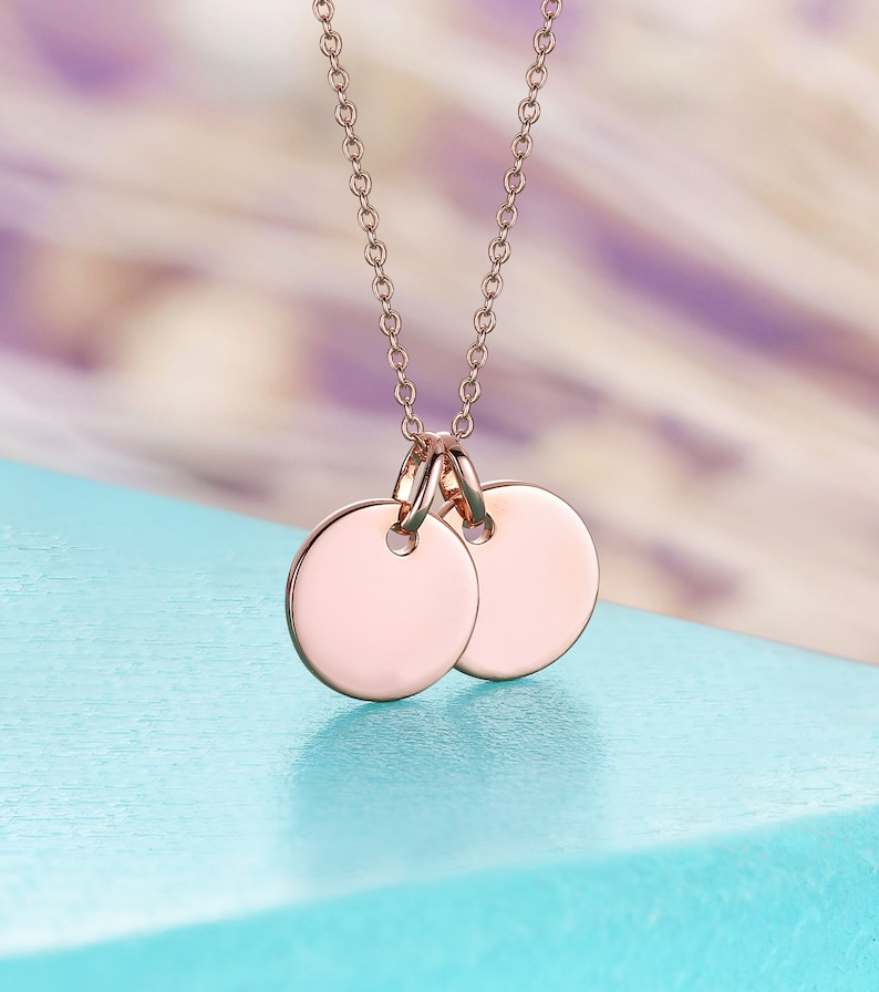 Modern Two Initial Pendant Rose Gold Plating Custom Disk Engraved Pendant Unique Family Memorial Necklace Special Mother's Gift For Her image 4