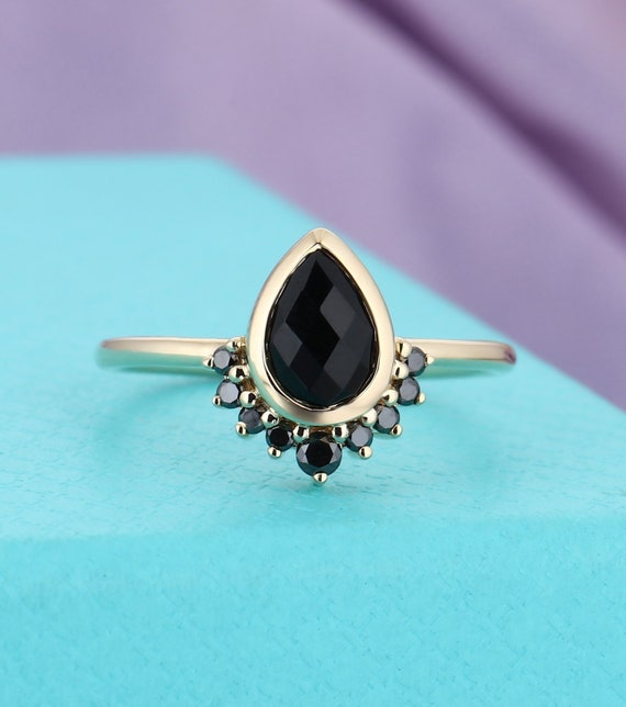 Unique engagement ring black diamondPear shaped black Onyx | Etsy