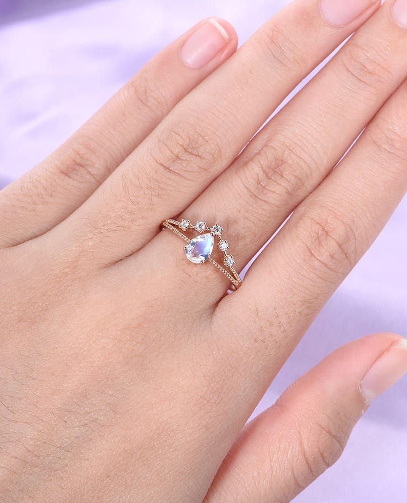 Pear Shaped Engagement Ring Rose Gold Moonstone Engagement - Etsy
