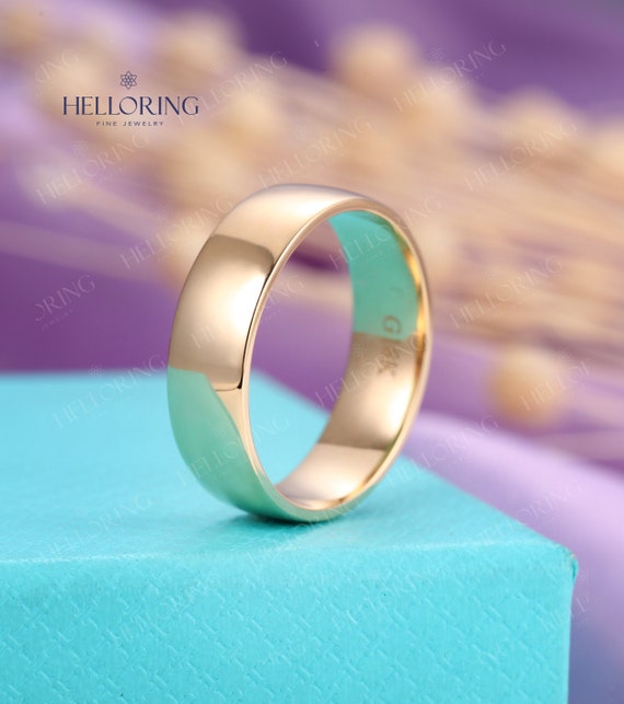 Plain Gold Wedding Band Men Art Deco Vintage Men Wedding Ring