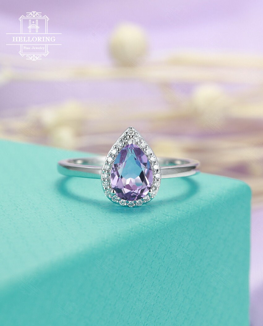 Amethyst Halo Engagement Ring Antique Art Deco Wedding Ring Amethyst Bridal Anniversary Ring Unique Art Deco Amethyst Promise Ring For Women