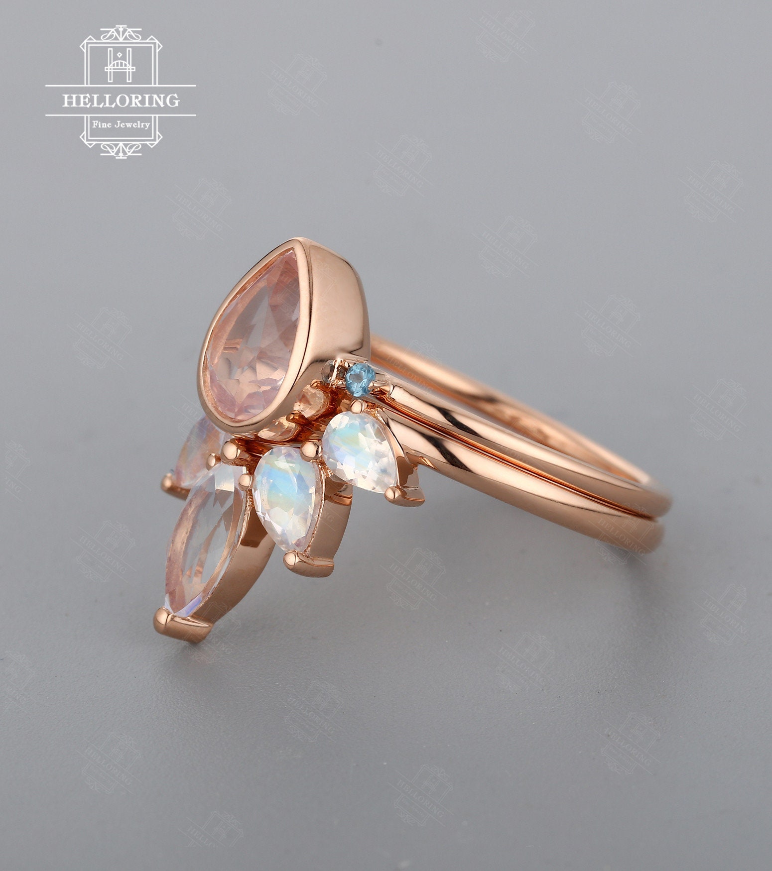 Moonstone and rose quartz ring Clearance