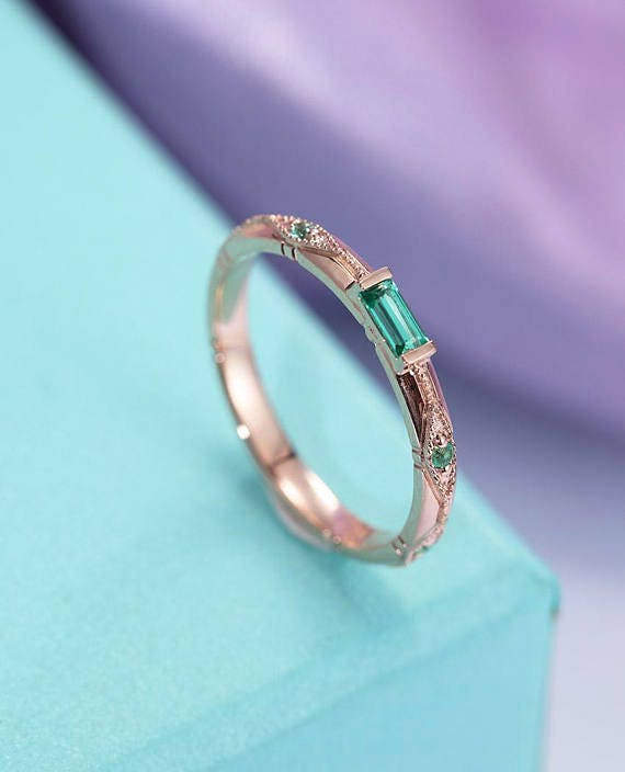 Vintage Emerald Engagement ring Rose Gold Women Unique Bridal | Etsy