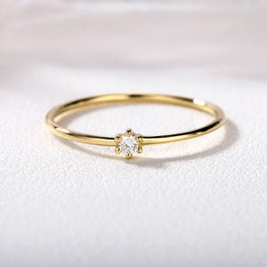 Diamond engagement ring Solitaire Simple Minimalist wedding ring Solid Gold Thin Dainty Stacking Promise Anniversary engagement ring image 2