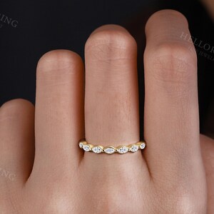 Vintage Marquise Cut Diamond Wedding Band, Rose Gold Half Eternity Ring, Matching Anniversary Ring image 2