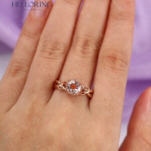 Morganite engagement ring rose gold engagement ring vintage Art deco Antique diamond wedding ring Bridal Promise Anniversary ring image 3