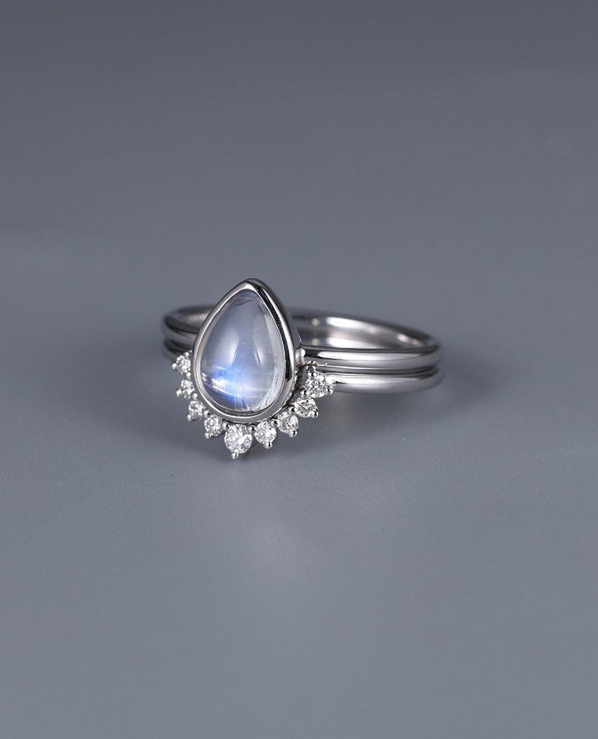 Moonstone Engagement Ring Rose Gold Vintage Delicate Diamond | Etsy