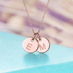 Modern Two Initial Pendant Rose Gold Plating Custom Disk Engraved Pendant Unique Family Memorial Necklace Special Mother's Gift For Her image 3