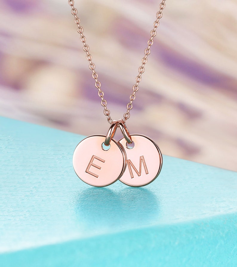 Modern Two Initial Pendant Rose Gold Plating Custom Disk Engraved Pendant Unique Family Memorial Necklace Special Mother's Gift For Her image 3