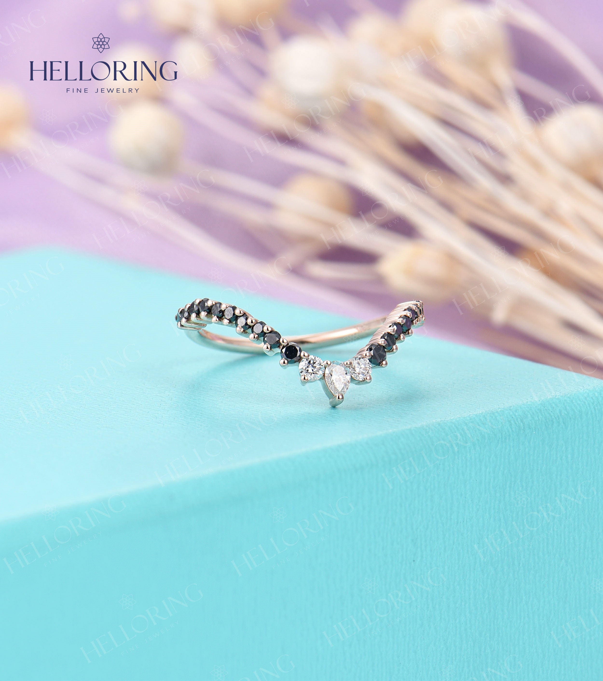 Black Diamond Wedding Band Rose Gold Ring for Women Diamond Etsy