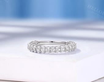 Vintage Oval Cut Moissanite 3/4 Eternity Wedding Band, Solid Gold Stackable Ring, Bridal Anniversary Ring for Women