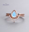 Moonstone Engagement ring set Rose Gold Pear cut wedding ring Marquise cut Diamond Topaz Opal Band Bezel set handmade Anniversary ring