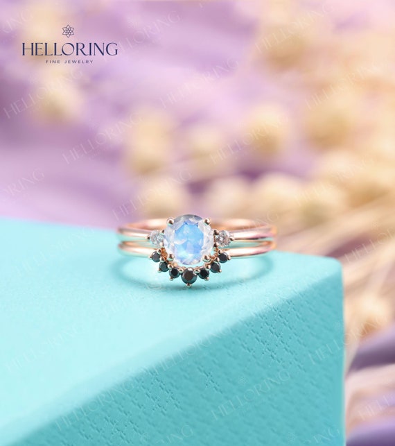 Moonstone and shop black diamond ring