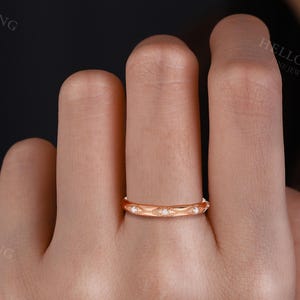 Art Deco Opal Wedding Band: Rose Gold Stacking Engraved Bridal Ring, Birthstone Anniversary Promise Ring image 2