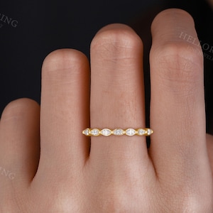 Vintage Marquise Cut Diamond Wedding Band, Handmade White Gold Band, Delicate Seven Stone Ring, Stacking Matching Ring, Bridal Promise Ring image 2